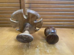 Présentoir tourniquet 6 coquetiers bois olivier & teck années 60 vinta