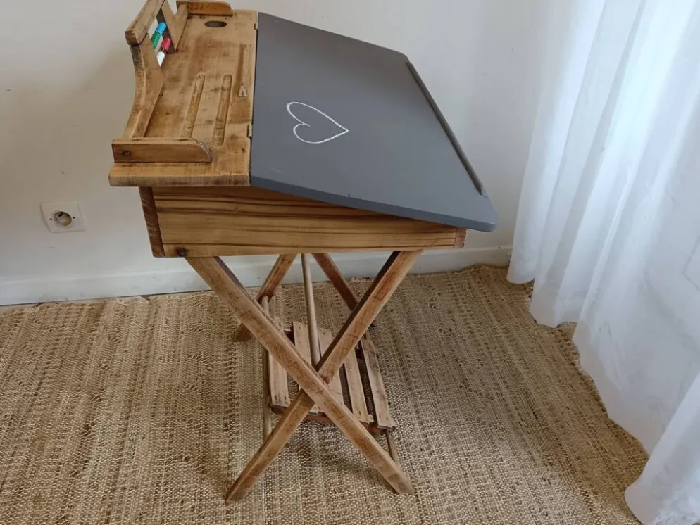 Pupitre d'écolier en bois enfant pliable ardoise