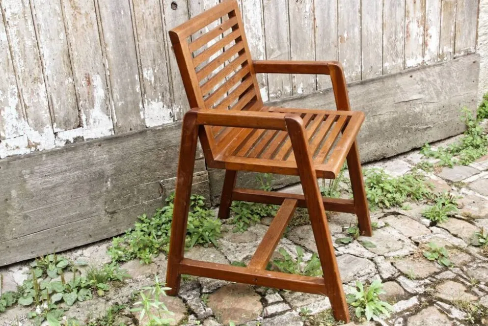 Pupitre et chaise d'écolier en bois, années 50