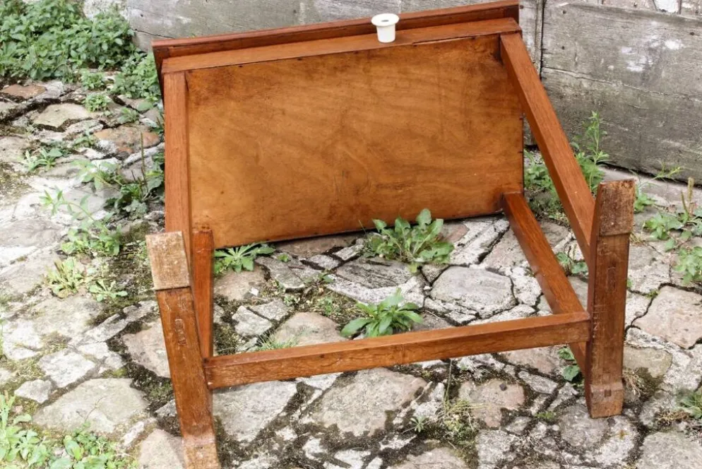 Pupitre et chaise d'écolier en bois, années 50