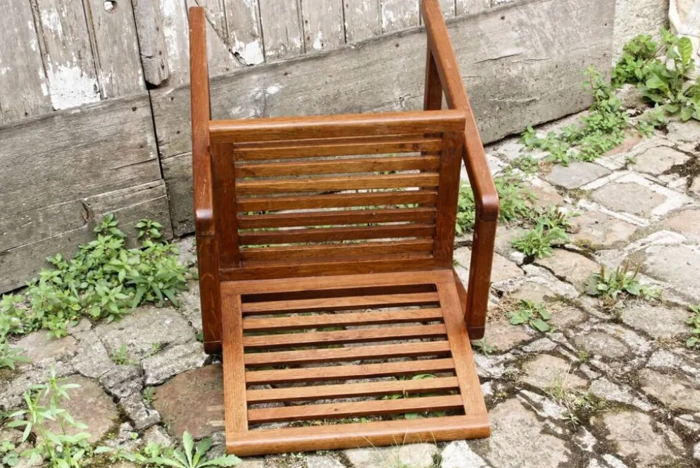 Pupitre et chaise d'écolier en bois, années 50