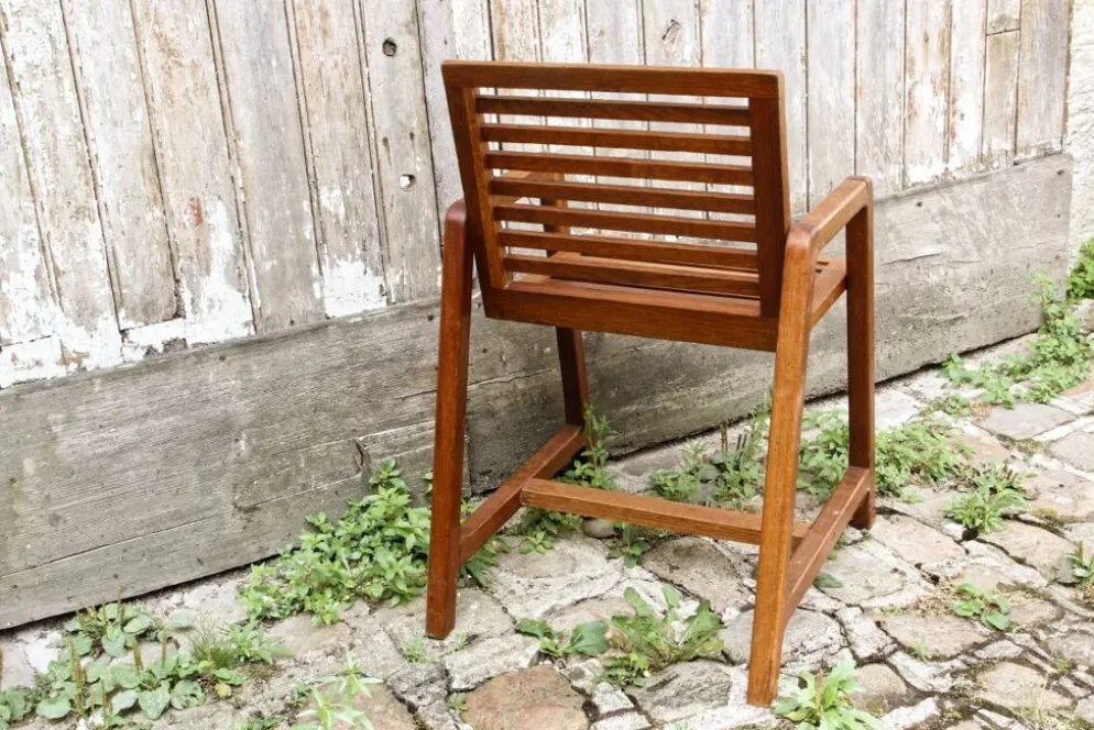 Pupitre et chaise d'écolier en bois, années 50