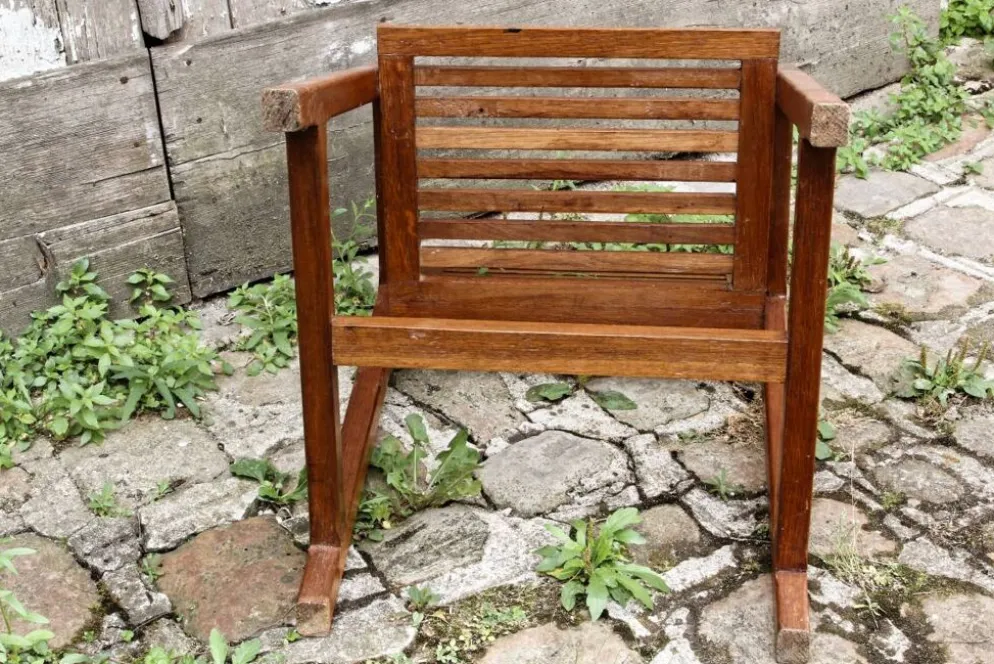 Pupitre et chaise d'écolier en bois, années 50