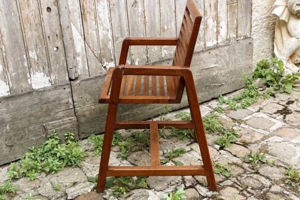 Pupitre et chaise d'écolier en bois, années 50