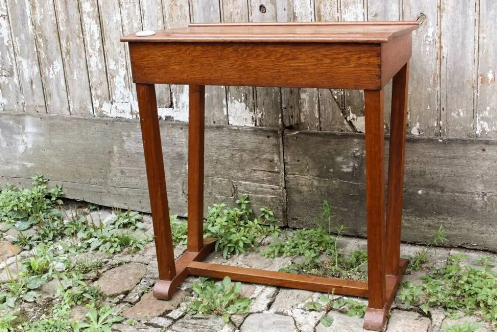 Pupitre et chaise d'écolier en bois, années 50