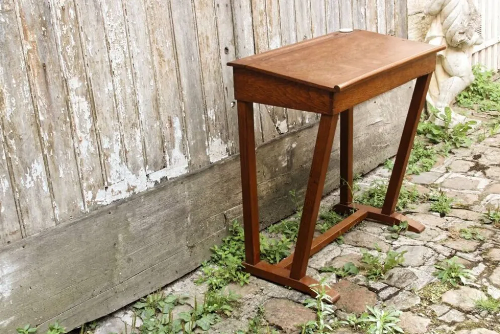Pupitre et chaise d'écolier en bois, années 50