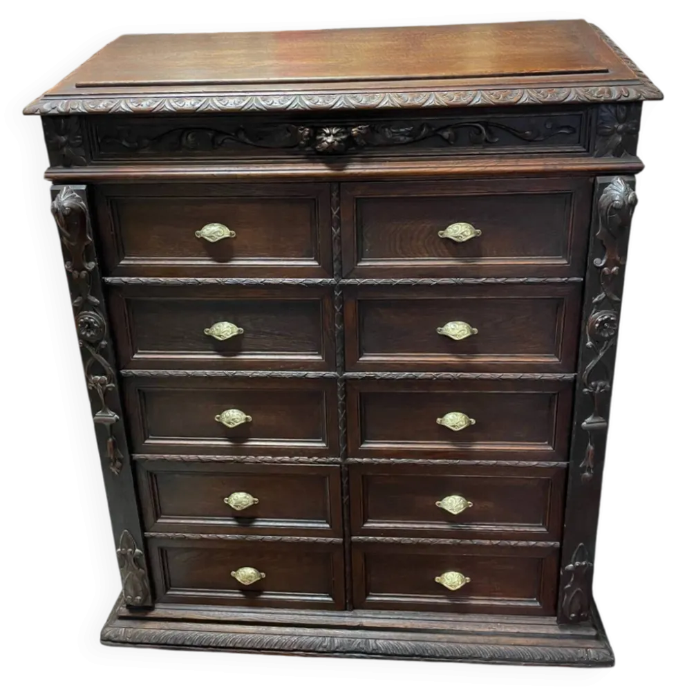 Pupitre meuble écritoire à tiroirs ancien