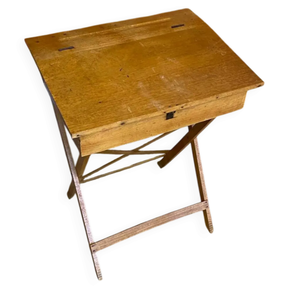 Pupitre pliant ancien enfant en bois avec case années 50 vintage