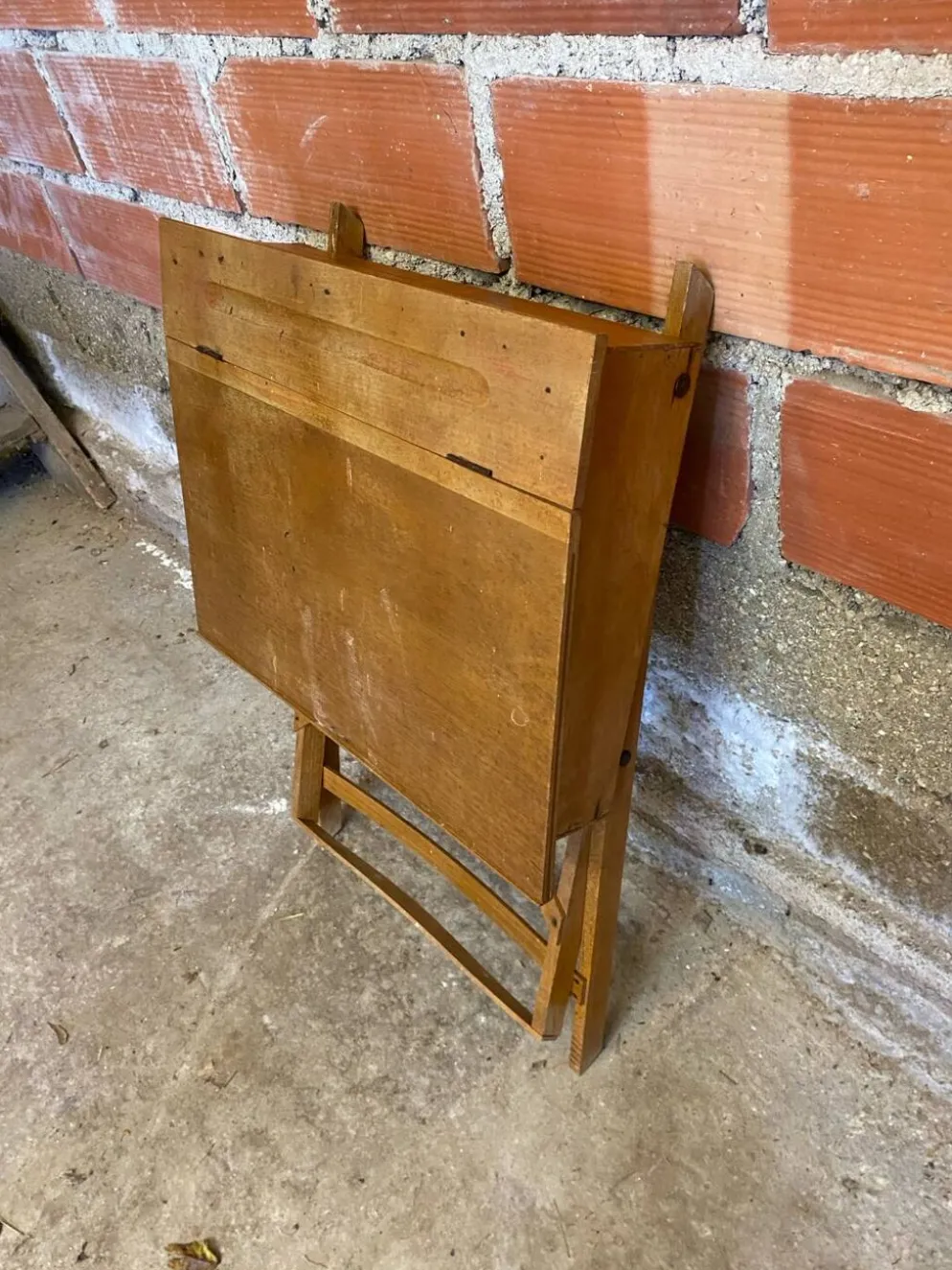 Pupitre pliant ancien enfant en bois avec case années 50 vintage