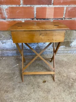 Pupitre pliant ancien enfant en bois avec case années 50 vintage
