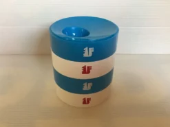 Quatre coquetiers ronds bleus et blancs année 70