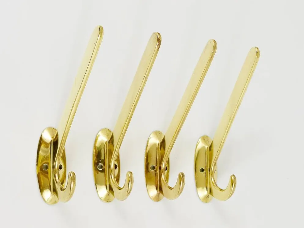 Quatre crochets muraux en laiton faits main Art Nouveau, Autriche, années 1920