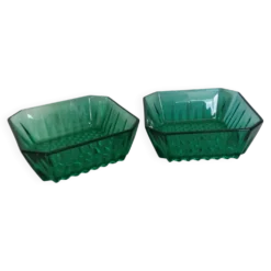 Ramequins en verre vert émeraude Arcoroc, verrerie cristallerie d’Arques