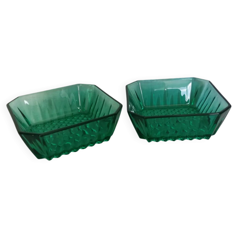 Ramequins en verre vert émeraude Arcoroc, verrerie cristallerie d’Arques