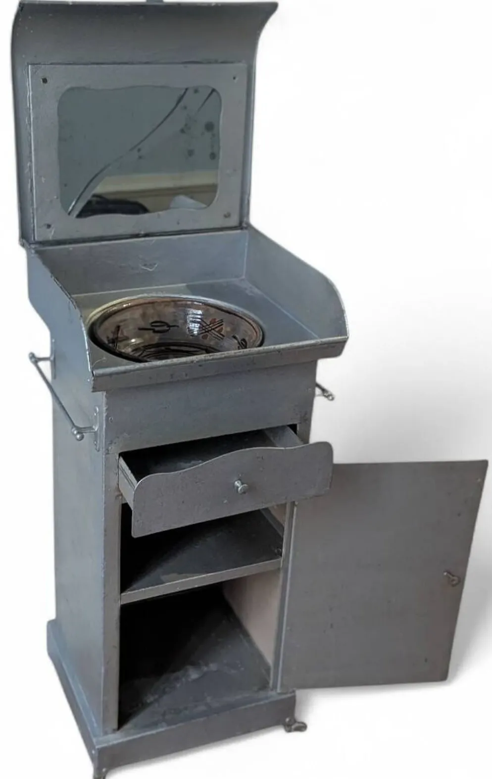 Rare cabinet de toilette de cabine Art Déco – mobilier marin ancien ~1930