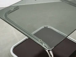 Rare chariot de bar en chrome, verre fumé et bois des années 1970, style Space Age