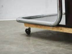 Rare chariot de bar en chrome, verre fumé et bois des années 1970, style Space Age