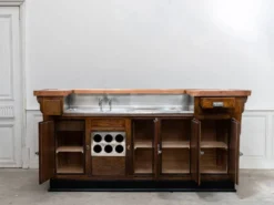 Rare comptoir en cuivre et chêne des années 60 260cm