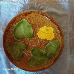 Rare grand plat Majolique Nénuphar – Sarreguemines Vintage