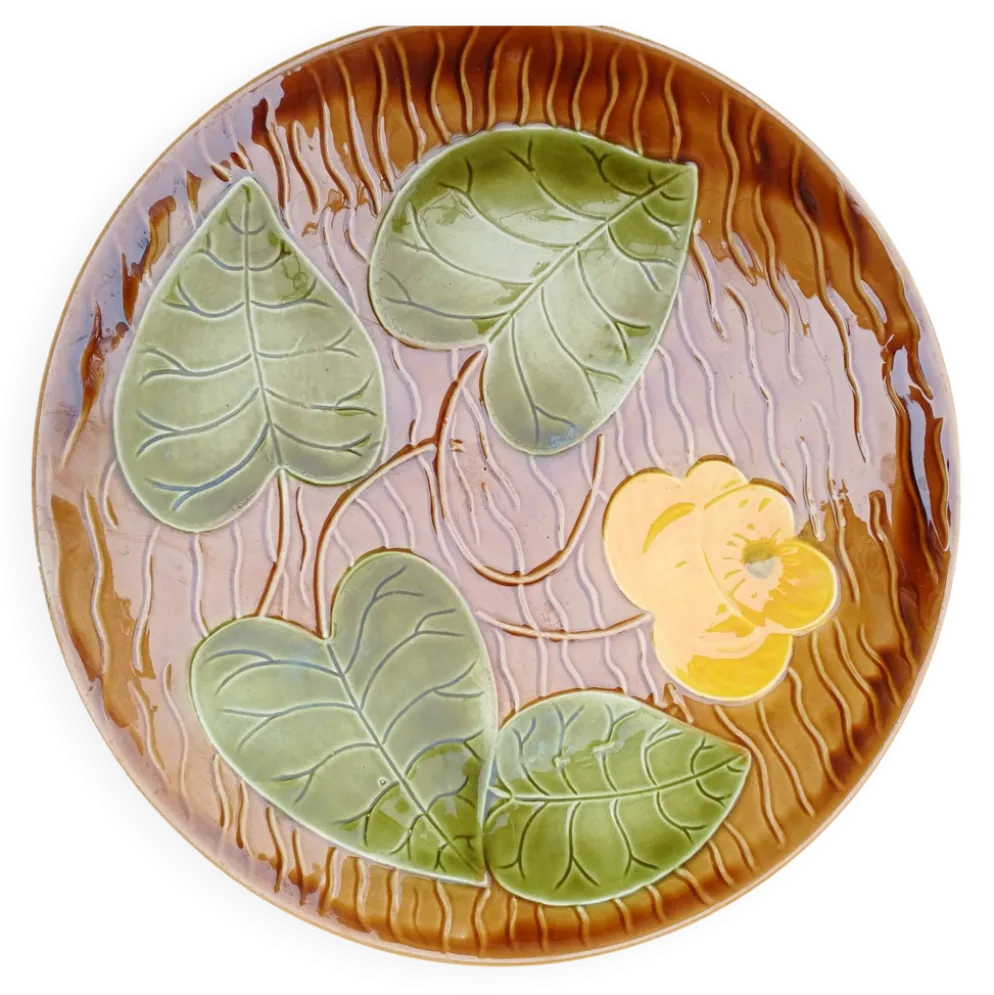 Rare grand plat Majolique Nénuphar – Sarreguemines Vintage
