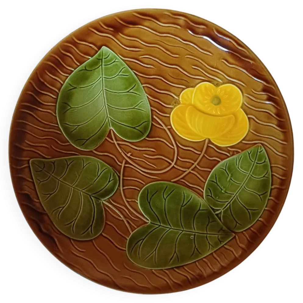 Rare grand plat Majolique Nénuphar – Sarreguemines Vintage