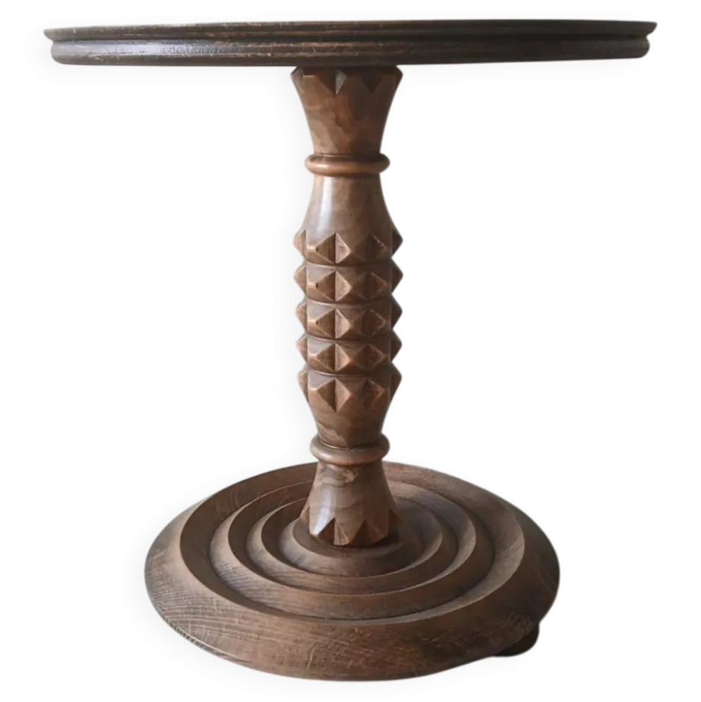 Rare guéridon en chêne massif Charles Dudouyt – Moderniste français, c