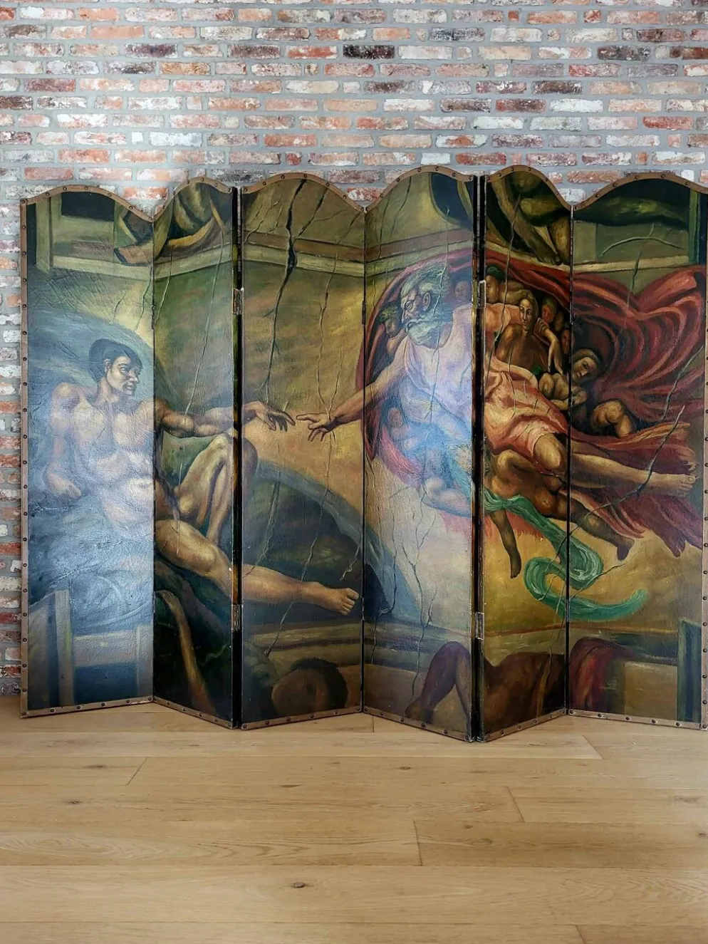 Rare paravent Art déco peint à la main dans le style de Michel-Ange