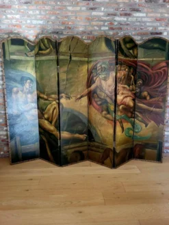 Rare paravent Art déco peint à la main dans le style de Michel-Ange