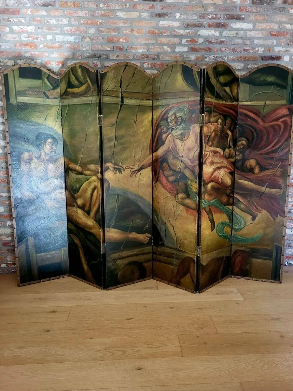 Rare paravent Art déco peint à la main dans le style de Michel-Ange