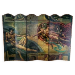 Rare paravent Art déco peint à la main dans le style de Michel-Ange