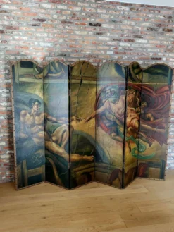 Rare paravent Art déco peint à la main dans le style de Michel-Ange