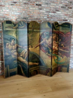 Rare paravent Art déco peint à la main dans le style de Michel-Ange