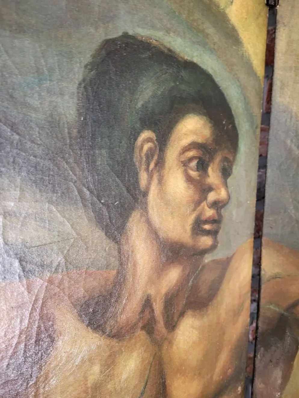 Rare paravent Art déco peint à la main dans le style de Michel-Ange