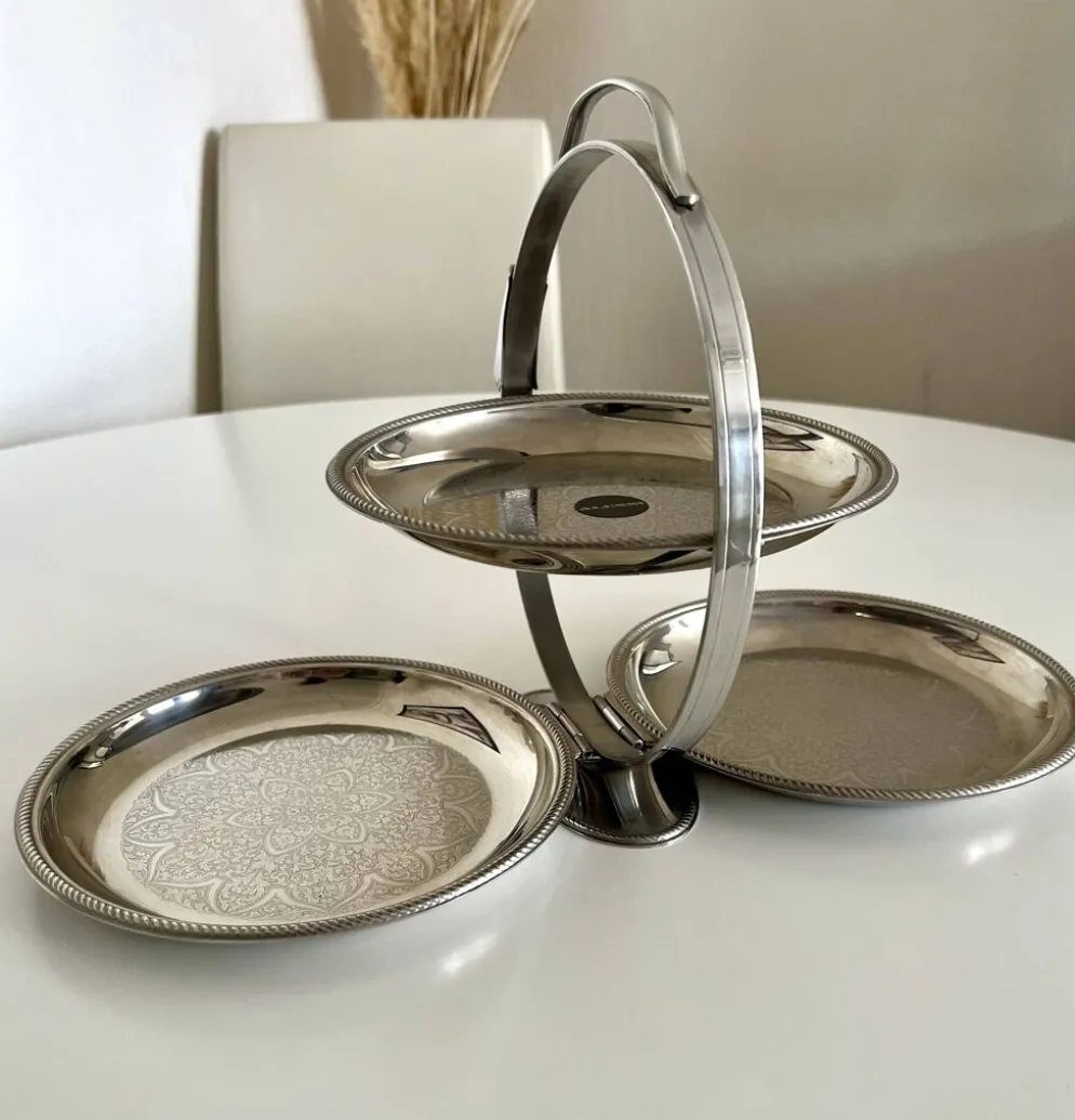 Rare serviteur pliable Alessi Italie Inox 18/10 3 plateaux vintage ave