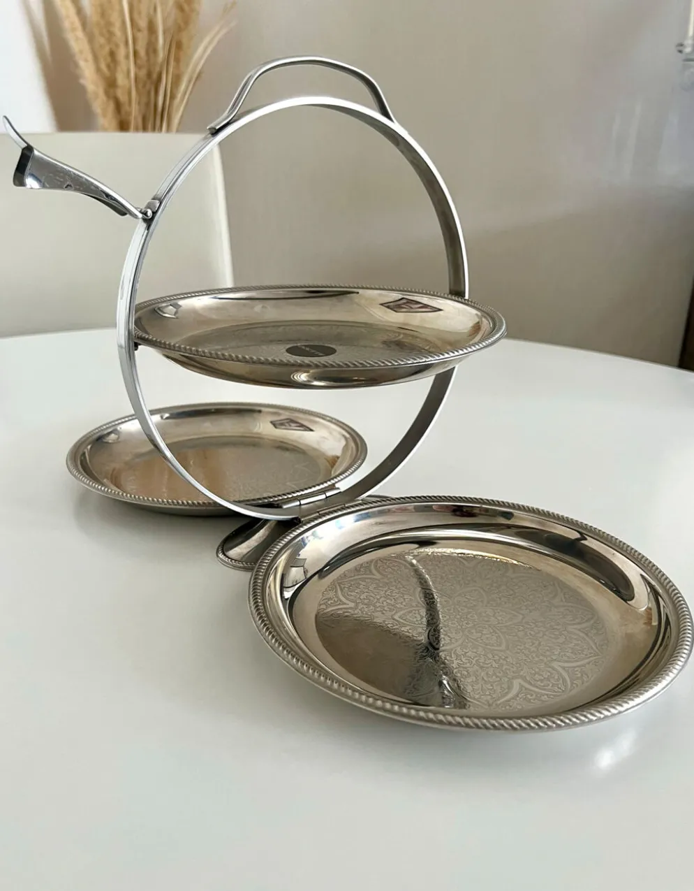 Rare serviteur pliable Alessi Italie Inox 18/10 3 plateaux vintage ave