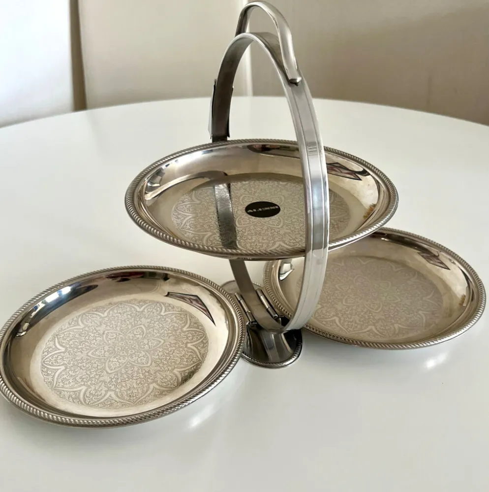 Rare serviteur pliable Alessi Italie Inox 18/10 3 plateaux vintage ave