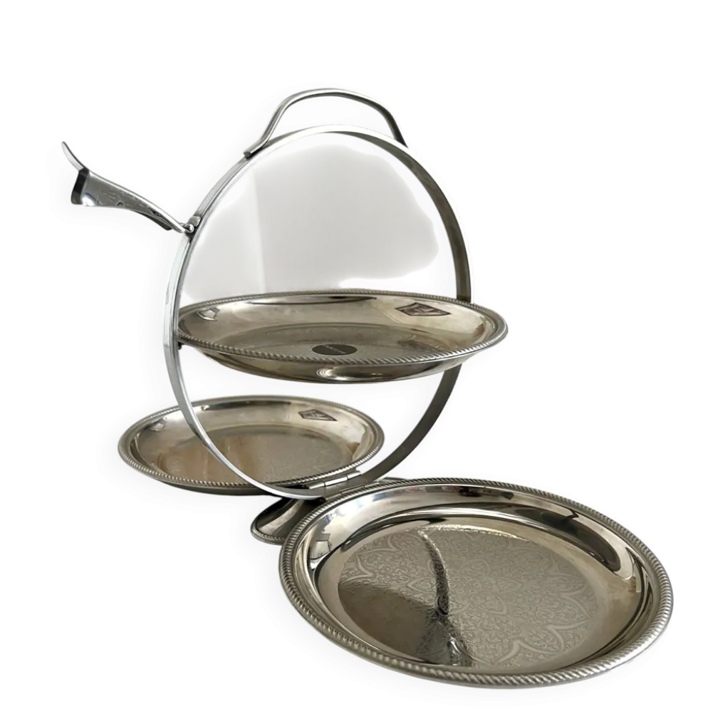 Rare serviteur pliable Alessi Italie Inox 18/10 3 plateaux vintage ave
