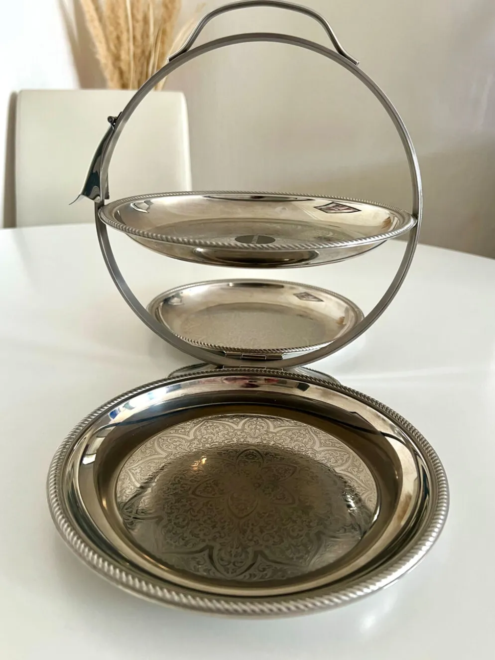 Rare serviteur pliable Alessi Italie Inox 18/10 3 plateaux vintage ave