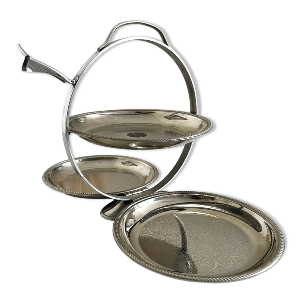 Rare serviteur pliable Alessi Italie Inox 18/10 3 plateaux vintage ave