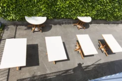 Rare set de 6 tables Baumann 1990, 80x120 et demi lune 120cm