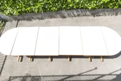 Rare set de 6 tables Baumann 1990, 80x120 et demi lune 120cm
