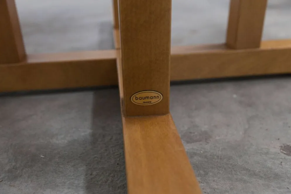 Rare set de 6 tables Baumann 1990, 80x120 et demi lune 120cm