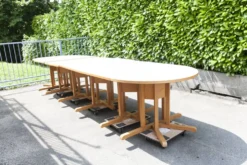 Rare set de 6 tables Baumann 1990, 80x120 et demi lune 120cm
