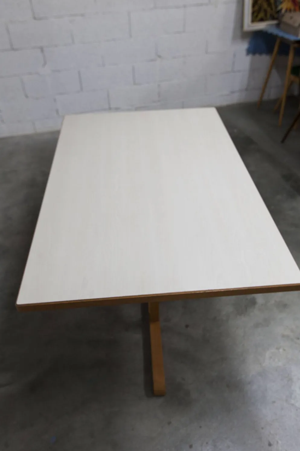 Rare set de 6 tables Baumann 1990, 80x120 et demi lune 120cm