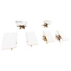 Rare set de 6 tables Baumann 1990, 80x120 et demi lune 120cm
