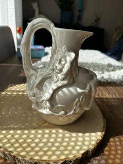 Rare : superbe pichet/carafe art nouveau, céramique craquelée signé T.