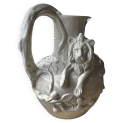 Rare : superbe pichet/carafe art nouveau, céramique craquelée signé T.