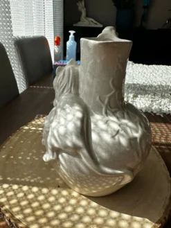 Rare : superbe pichet/carafe art nouveau, céramique craquelée signé T.