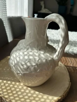Rare : superbe pichet/carafe art nouveau, céramique craquelée signé T.