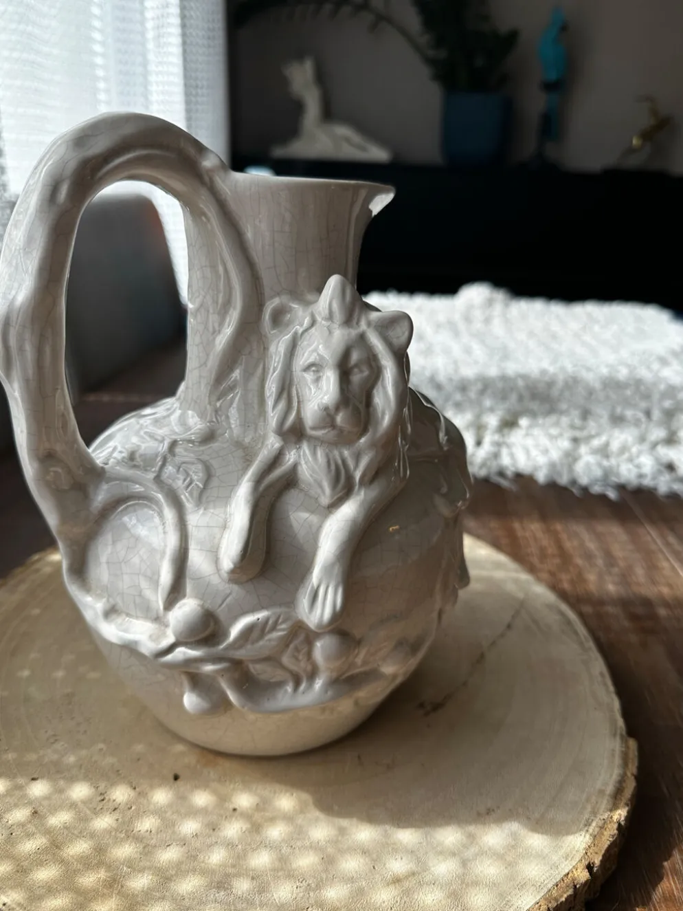 Rare : superbe pichet/carafe art nouveau, céramique craquelée signé T.